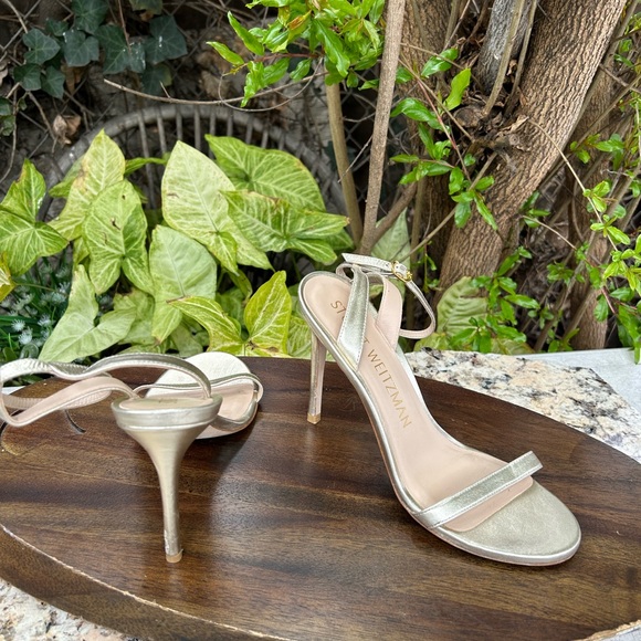 Stuart Weitzman Barelynude 100 sandals light gold size 8 women - Picture 11 of 14